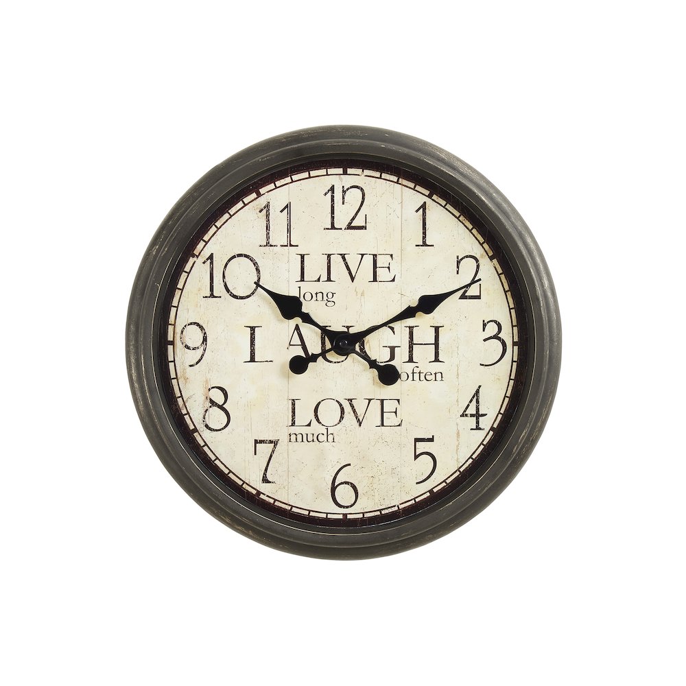 Clocks, 16"" Round, Wall Clock, Antique Brown, Transitional