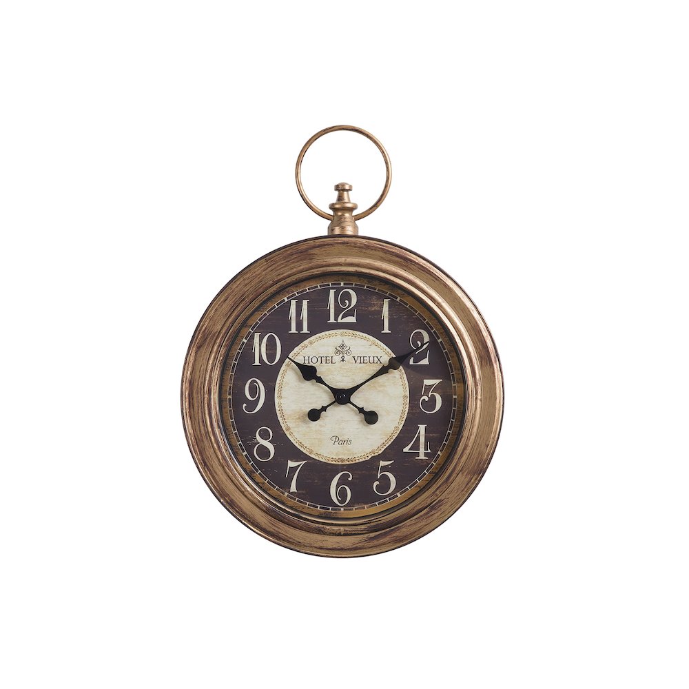Clocks, 18"" Round, Wall Clock, Antique Brown, Traditional