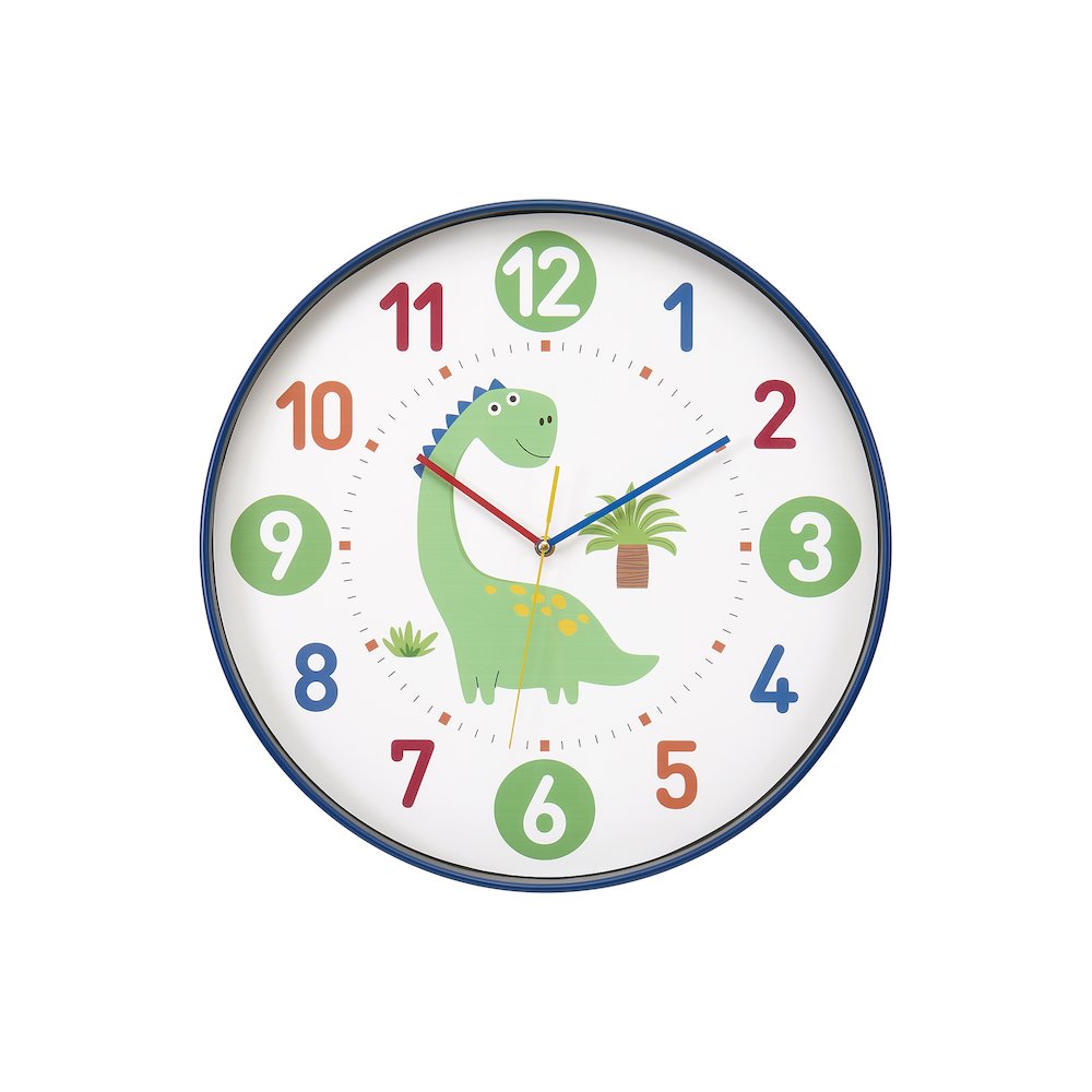 Clocks, 18"" Round, Juvenile, Wall Clock, Multi-colored Face, Blue Frame