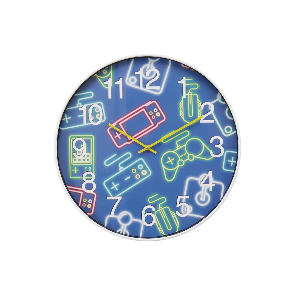 Clocks, 18"" Round, Juvenile, Wall Clock, Multi-colored Face, White Frame