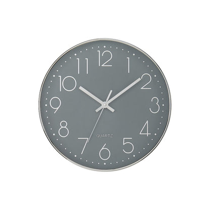 Clocks, 12"" Round, Wall Clock, Grey Face, Silver Frame, Contemporary, Modern