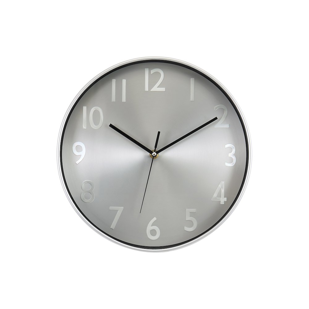 Clocks, 12"" Round, Wall Clock, Silver Face, Silver Frame, Contemporary, Modern