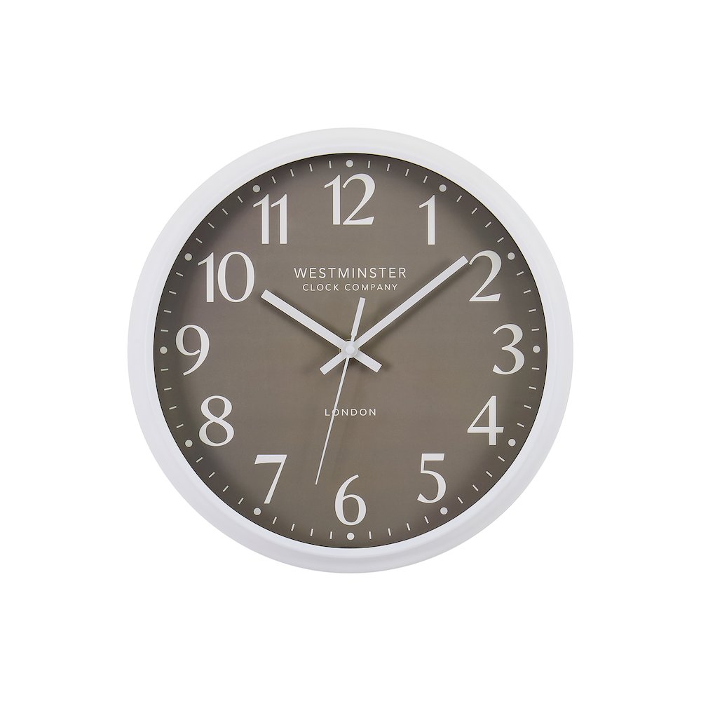 Clocks, 12"" Round, Wall Clock, Dark Bronze Face, White Frame