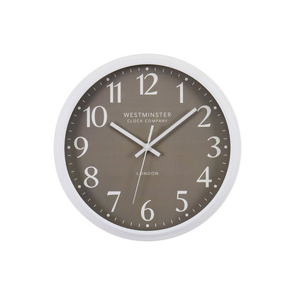 Clocks, 12"" Round, Wall Clock, Dark Bronze Face, White Frame
