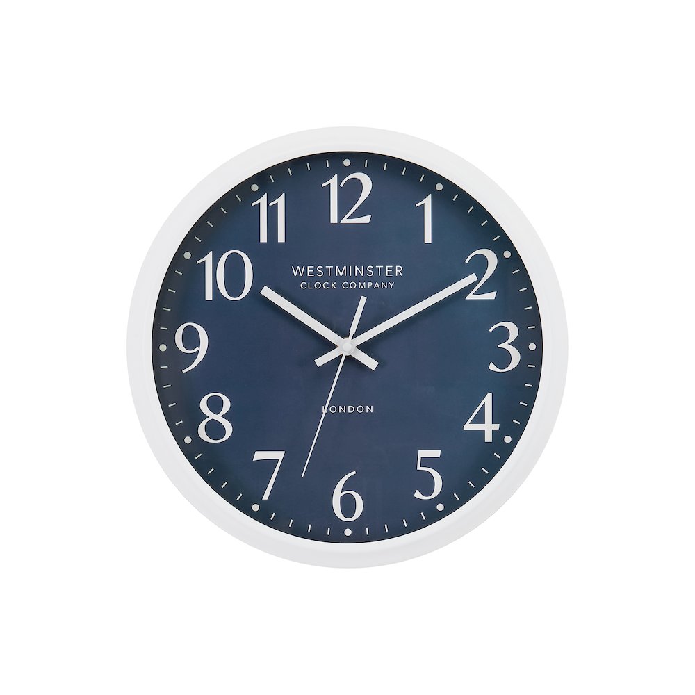 Clocks, 12"" Round, Wall Clock, Blue Face, White Frame, Modern, Contemporary