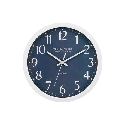 Clocks, 12"" Round, Wall Clock, Blue Face, White Frame, Modern, Contemporary