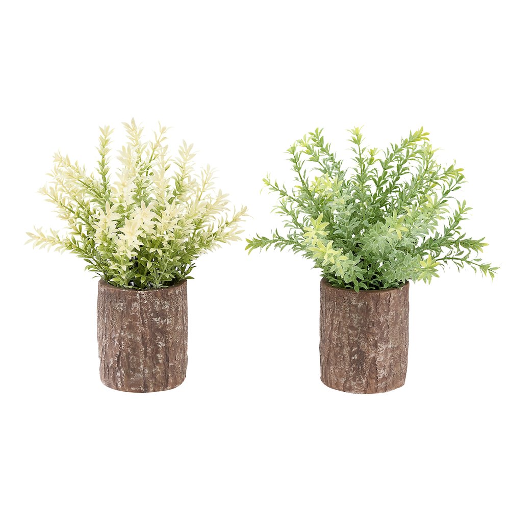 Artificial Plant, Set Of 2, 12"" Tall, Mullberry Grass, Table, Brown Cement Pots
