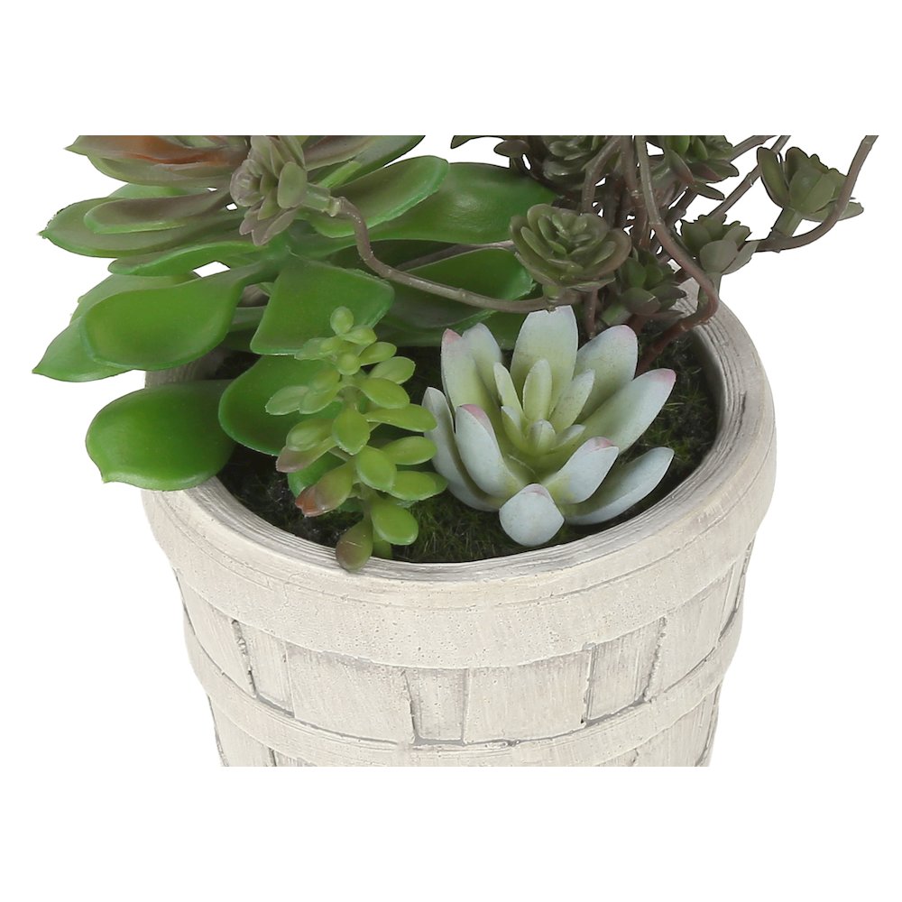 Artificial Plant, Set Of 2, 9"" Tall, Succulent, Table, Beige Cement Pots