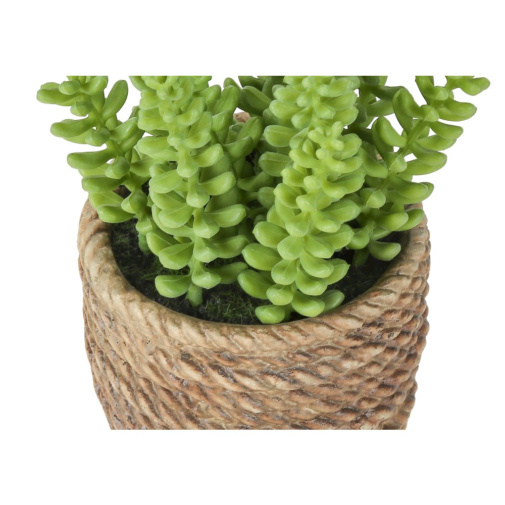 Artificial Plant, Set Of 2, 7"" Tall, Succulent, Table, Brown Cement Pots