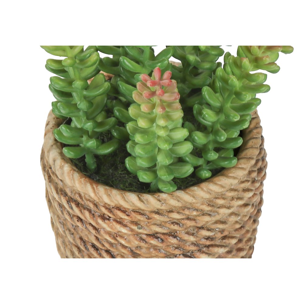 Artificial Plant, Set Of 2, 7"" Tall, Succulent, Table, Brown Cement Pots