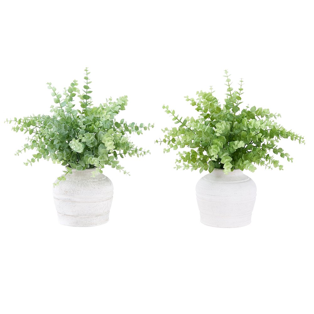 Artificial Plant, Set Of 2, 16"" Tall, Eucalyptus Grass, Table, White Pots