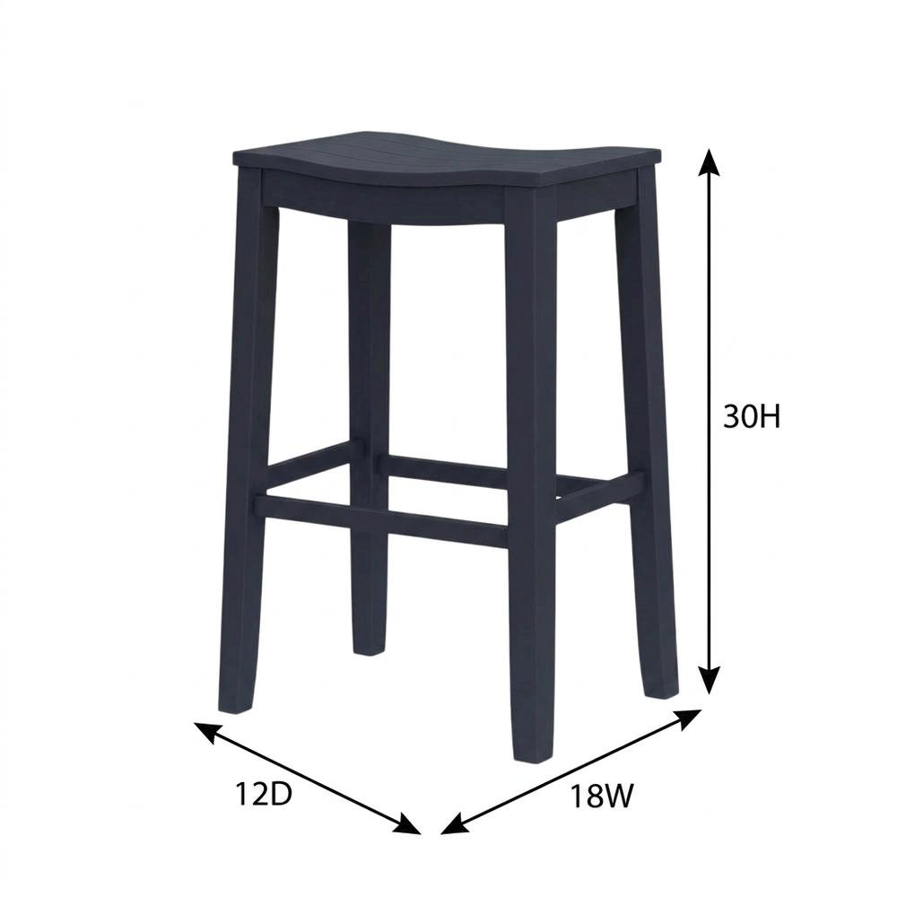 Wooden Backless Bar Height Stool with Footrest for Kitchen Island, Navy