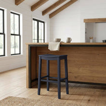 Wooden Backless Bar Height Stool with Footrest for Kitchen Island, Navy