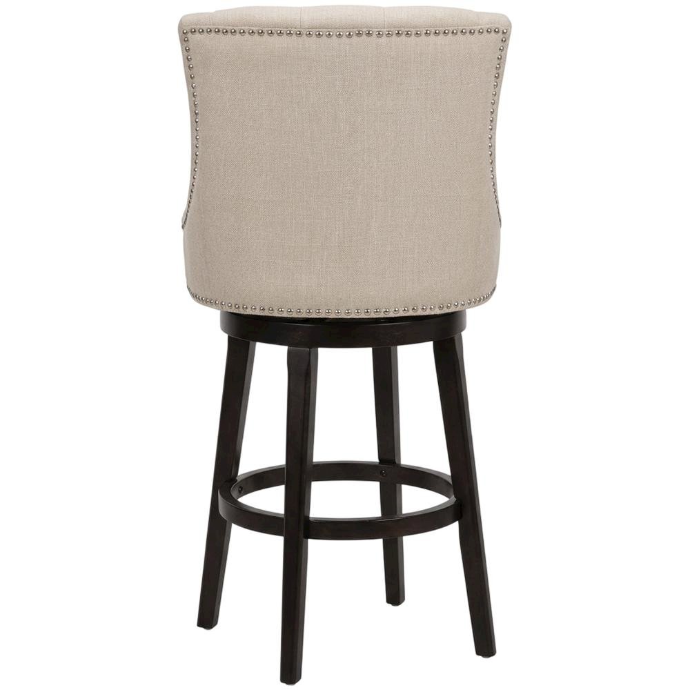 Brown Fabric Round Counter Stool with High Back and Wood Construction