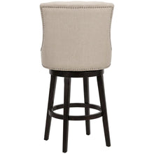 Brown Fabric Round Counter Stool with High Back and Wood Construction