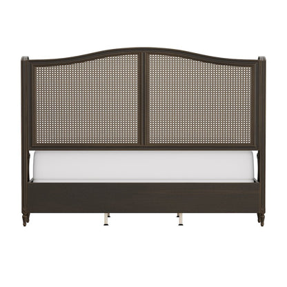 Brown Wooden Platform Frame with King Headboard in Oiled Bronze Finish