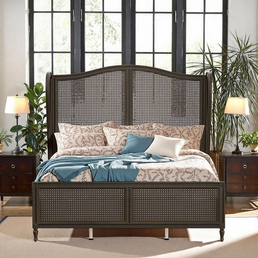 Brown Wooden Platform Frame with King Headboard in Oiled Bronze Finish