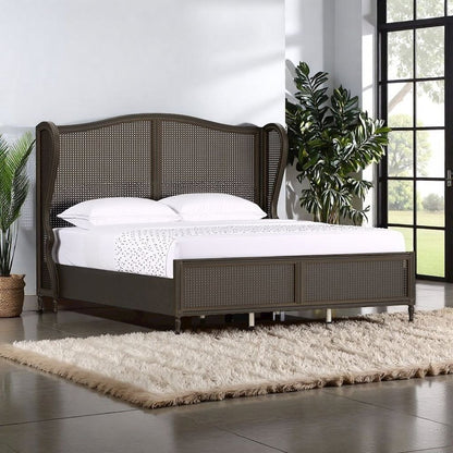 Brown Wooden Platform Frame with King Headboard in Oiled Bronze Finish