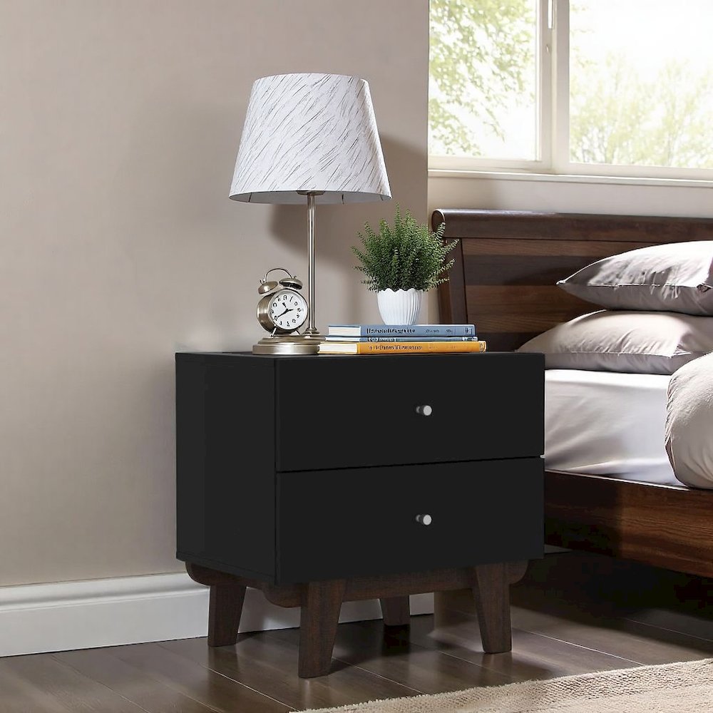 Black Nightstand Side Table with Drawers for Bedroom or Living Spaces