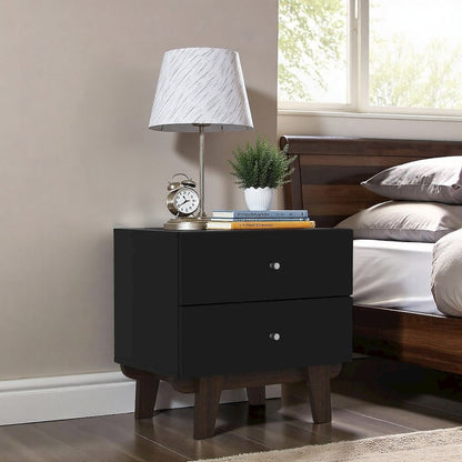 Black Nightstand Side Table with Drawers for Bedroom or Living Spaces