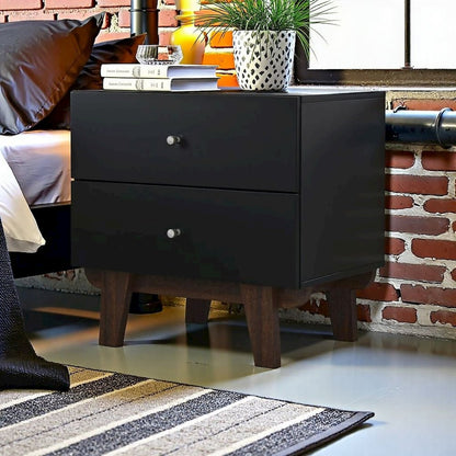 Black Nightstand Side Table with Drawers for Bedroom or Living Spaces