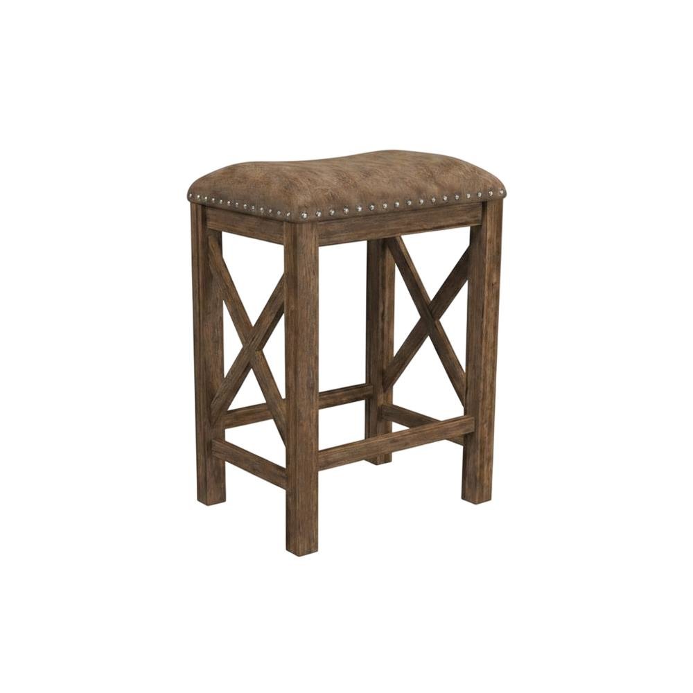 Acacia Wood Backless Counter Height Stool for Kitchen Island Counter, Set of 2