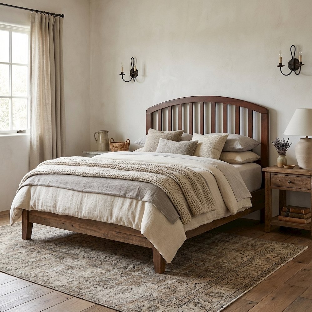 Walnut Wood Twin Headboard with Farmhouse Style and Rectangular Design