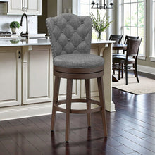 Dark brown Wood Swivel Bar Stool with Round Seat and Arch Back Design