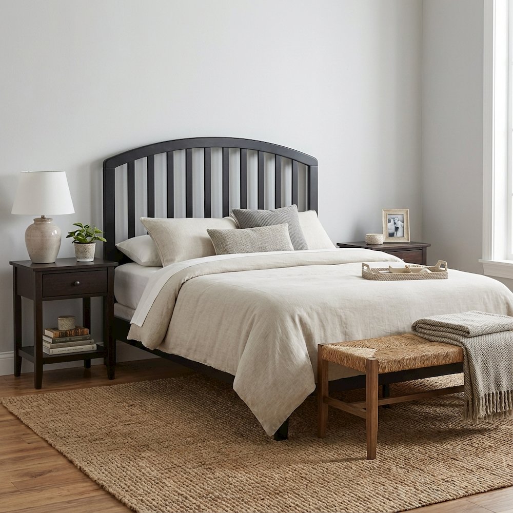 Black Wood Twin Headboard with Farmhouse Style and Rectangular Shape
