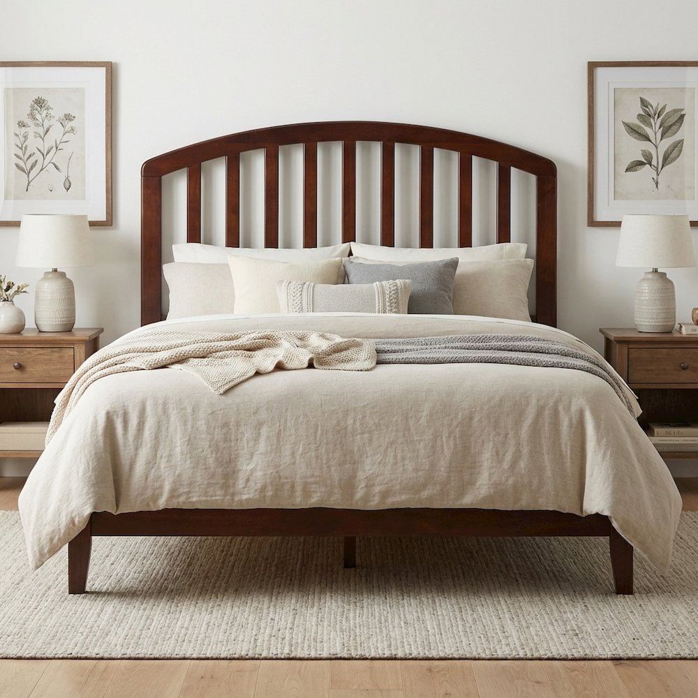 Walnut Wood Twin Headboard with Farmhouse Style and Rectangular Design