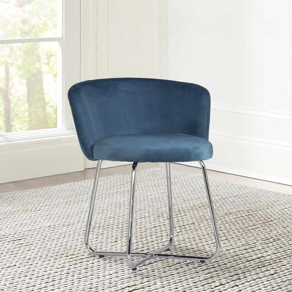 Marisol Metal Vanity Stool, Chrome with Blue Fabric