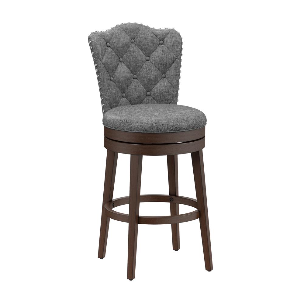 Dark brown Wood Swivel Bar Stool with Round Seat and Arch Back Design