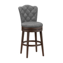 Dark brown Wood Swivel Bar Stool with Round Seat and Arch Back Design