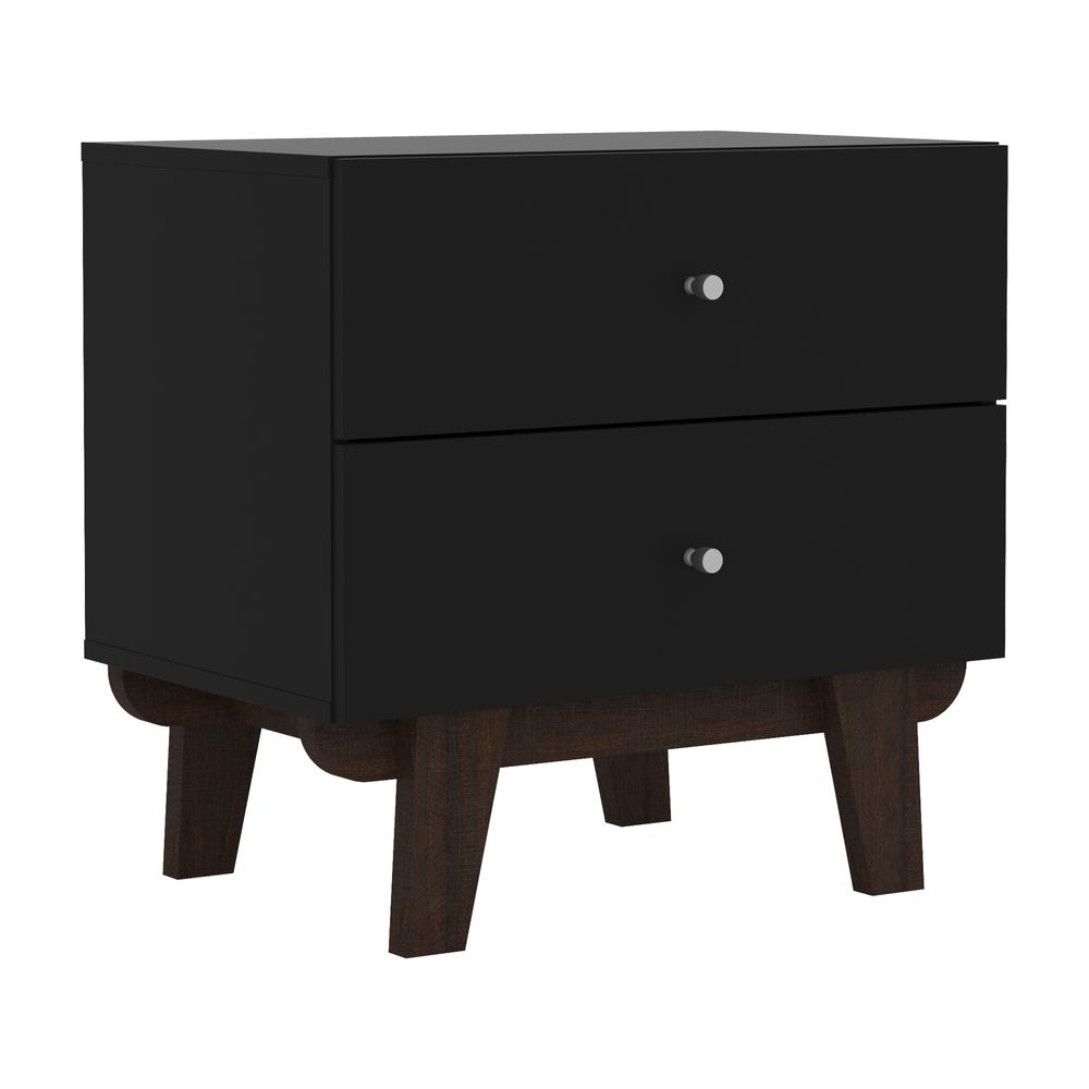Black Nightstand Side Table with Drawers for Bedroom or Living Spaces