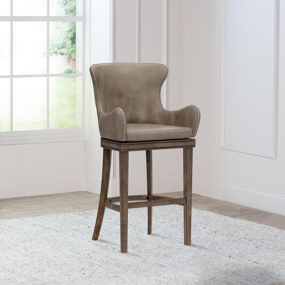 Caydena Wood Bar Height Return Swivel Stool, Smoke Brown