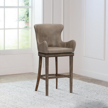 Caydena Wood Bar Height Return Swivel Stool, Smoke Brown