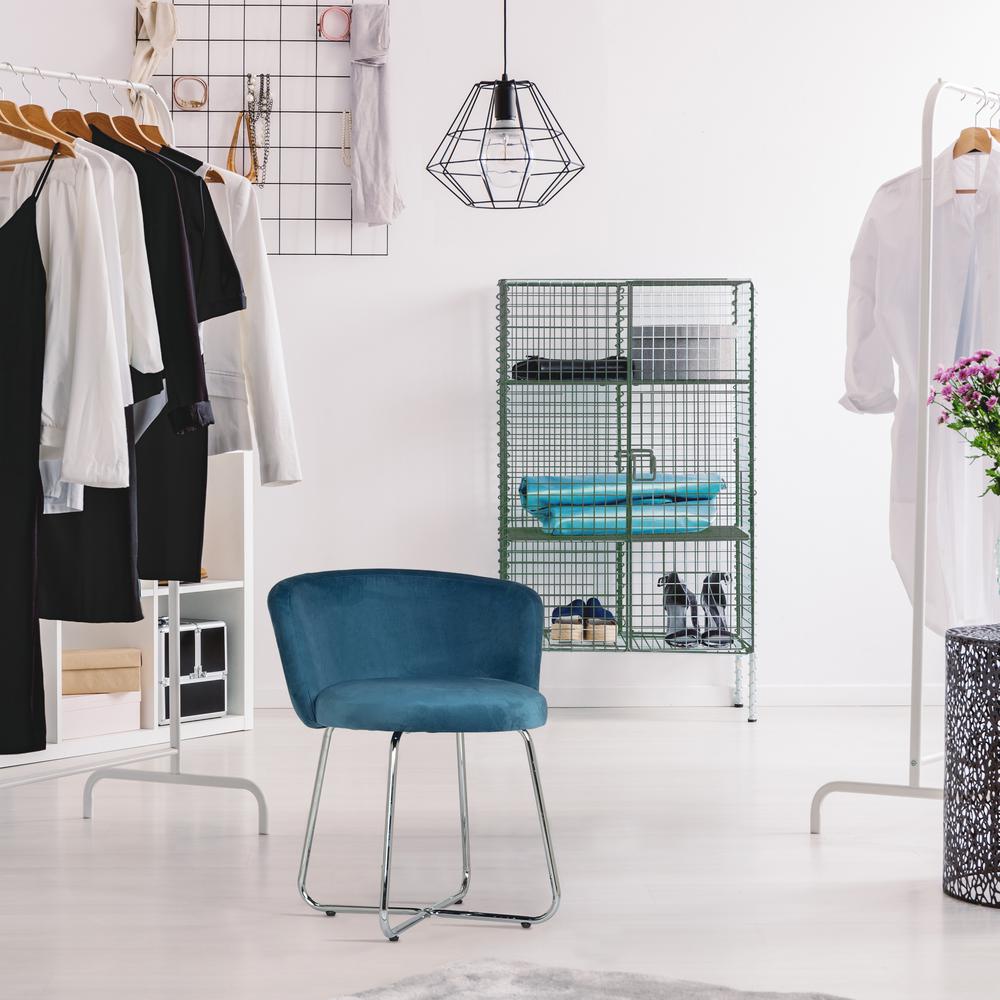 Marisol Metal Vanity Stool, Chrome with Blue Fabric