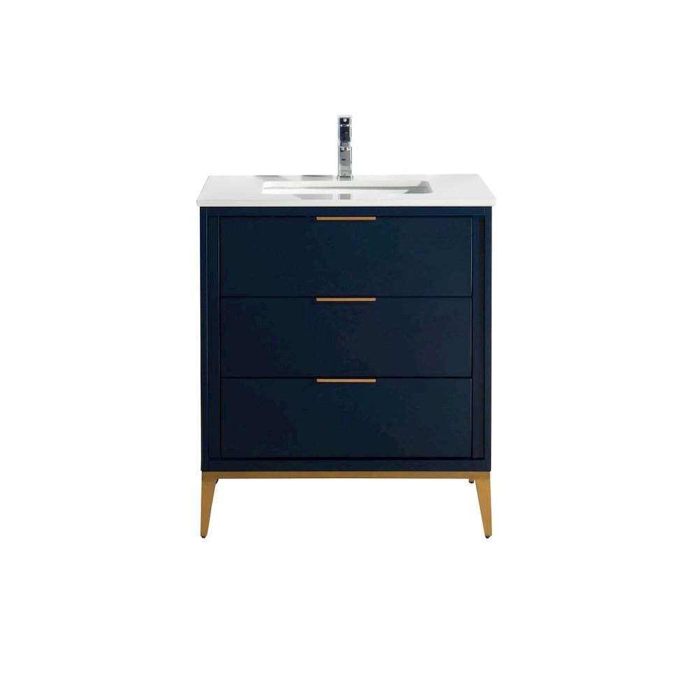 Divani 30'' Gloss Blue Vanity W/ Quartz Counter Top (Back Splash Free)