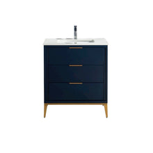 Divani 30'' Gloss Blue Vanity W/ Quartz Counter Top (Back Splash Free)