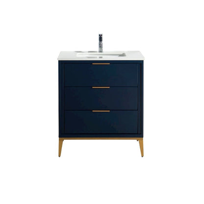 Divani 30'' Gloss Blue Vanity W/ Quartz Counter Top (Back Splash Free)