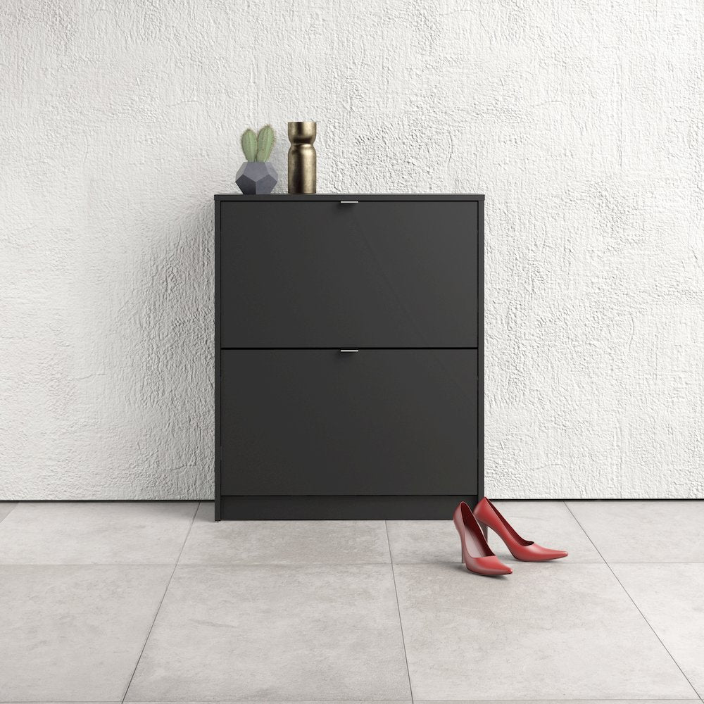 Bright 2 Drawer Shoe Cabinet, Black Matte