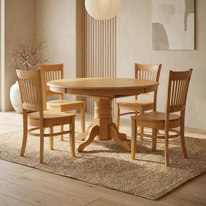 Solid Wood Dining Table & Chairs 5-Piece Set with Leaf