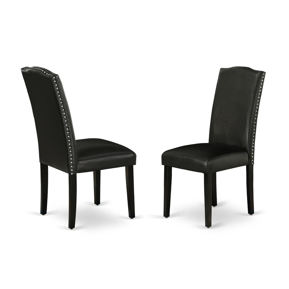 Encinal Parson Dining Room Chairs - Nailhead Trim Black Faux Leather Padded Chairs (Set of 2)