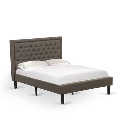 KD18F-1VL07 2 Pc Wooden Bedroom Set - Modern Bed Frame Brown Headboard with 1 Nightstand - Black Finish Legs