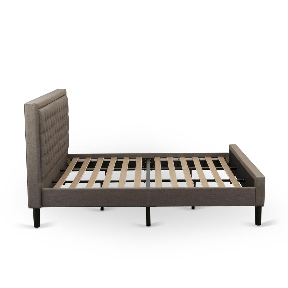 KD18K-2GA07 3 Piece King Bed Set - Wooden Bed Frame Brown Headboard with 2 Night Stands - Black Finish Legs