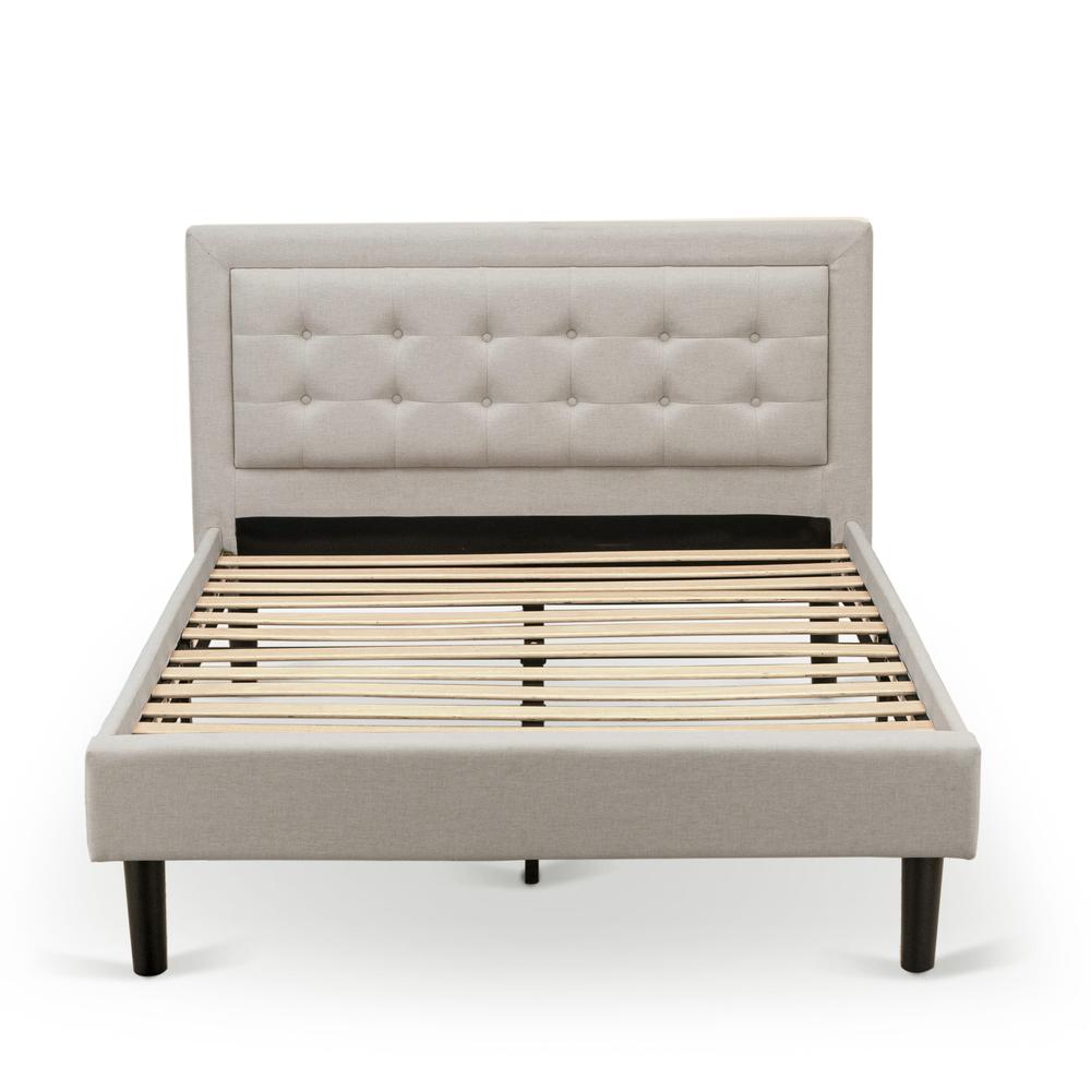 FN08F-1VL14 2-Pc Platform Bedroom Set with 1 Full Size Bed Frame and a Night Stand - Mist Beige Linen Fabric