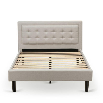 FN08F-1VL14 2-Pc Platform Bedroom Set with 1 Full Size Bed Frame and a Night Stand - Mist Beige Linen Fabric