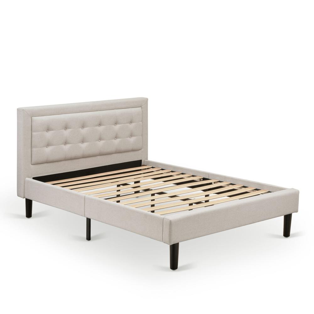 FN08F-1VL14 2-Pc Platform Bedroom Set with 1 Full Size Bed Frame and a Night Stand - Mist Beige Linen Fabric