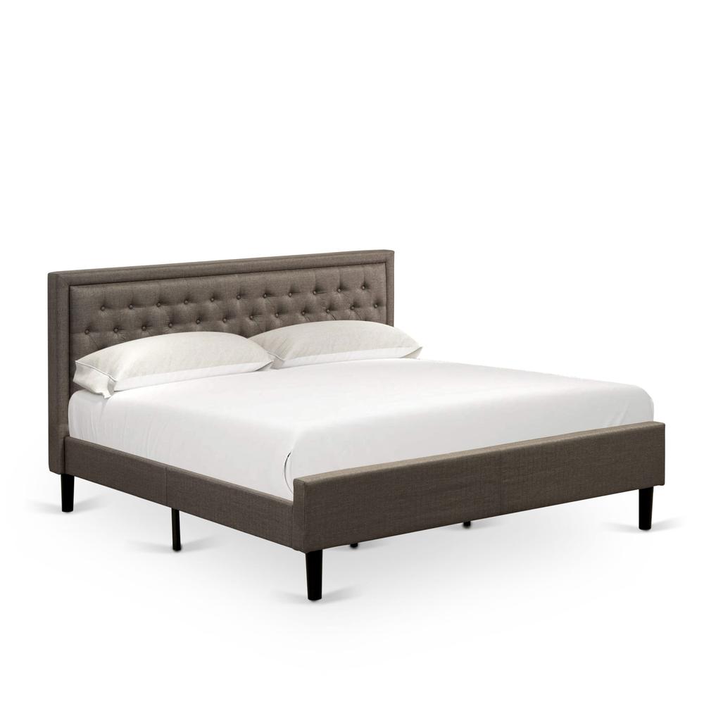 KD18K-2GA08 3 Piece Bedroom Set - King Platform Bed Brown Headboard with 2 Night Stand - Black Finish Legs