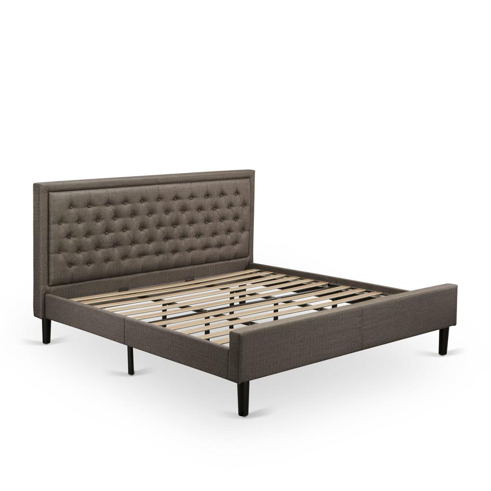 KD18K-2GA08 3 Piece Bedroom Set - King Platform Bed Brown Headboard with 2 Night Stand - Black Finish Legs